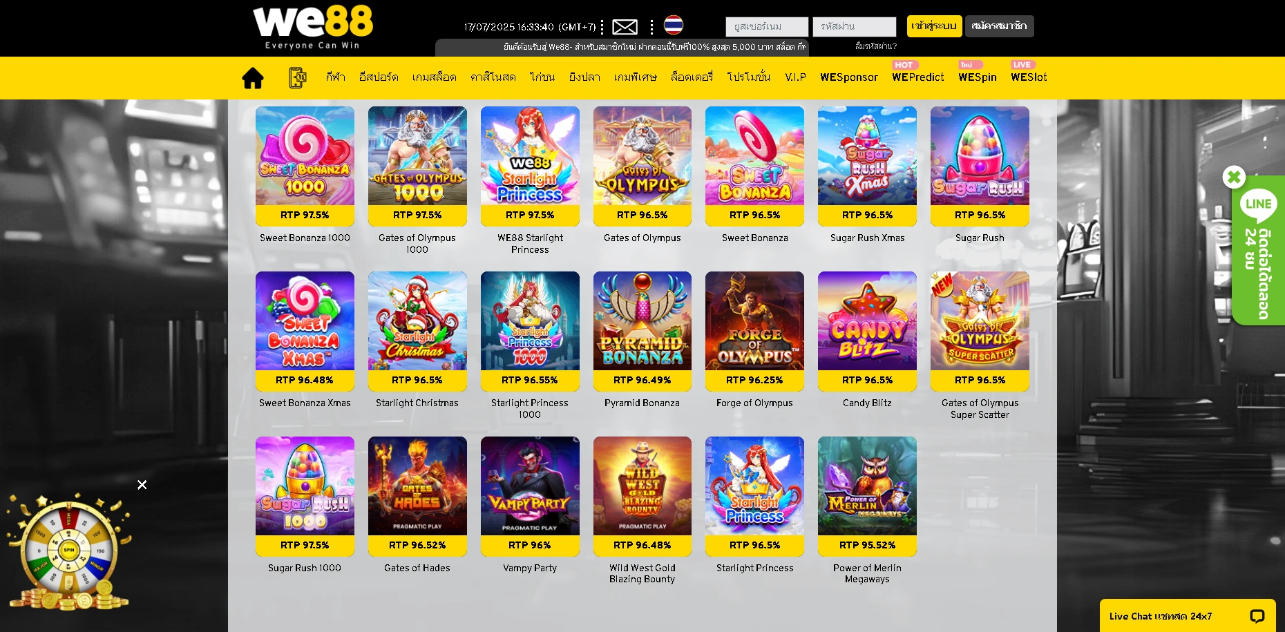 รวมเกมสล็อตยอดนิยมใน WE88  